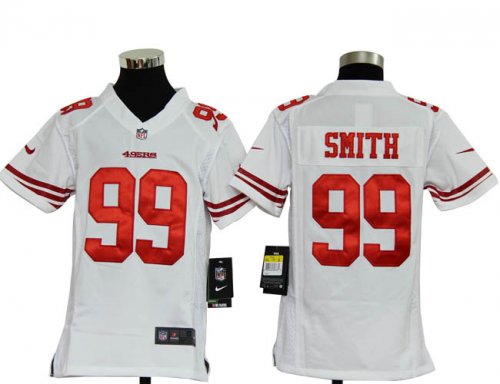 nike youth nfl san francisco 49ers #99 smith white jerseys
