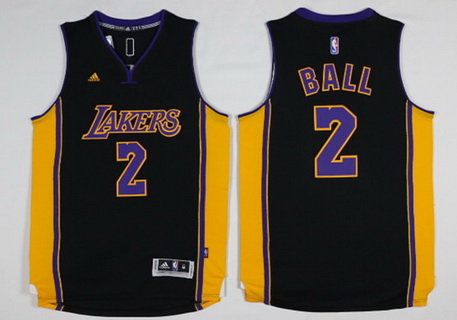 Men\'s NBA Los Angeles Lakers #2 Lonzo Ball Adidas Black Jerseys