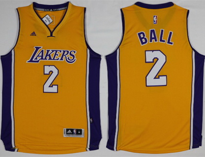 Men\'s NBA Los Angeles Lakers #2 Lonzo Ball Adidas Yellow Home Jerseys