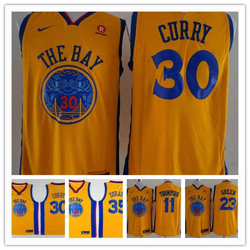 Basketball Golden State Warriors Hot Players Kevin Durant Stephen Curry Gold Swingman City Edition Jersey-R patch