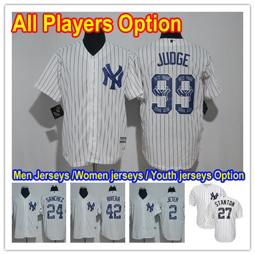 Baseball New York Yankees All Players Option #27 Giancarlo Stanton #99 Aaron Judge White Team Logo Fashion Jersey