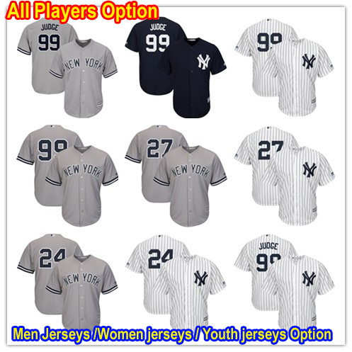 Baseball New York Yankees All Players Option #27 Giancarlo Stanton #99 Aaron Judge Cool Base Jersey White Navy Grey