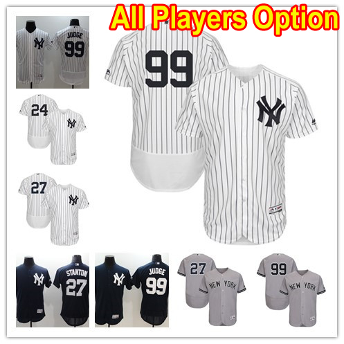 Baseball New York Yankees All Players Option #27 Giancarlo Stanton #99 Aaron Judge Flex Base Jersey White Navy Grey