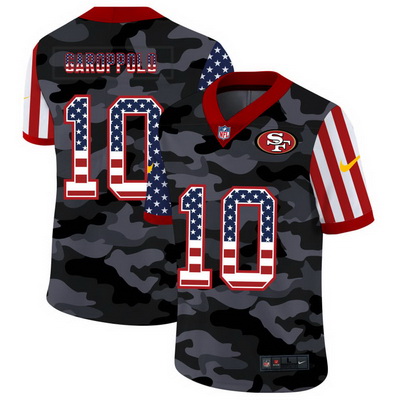 Custom Football San Francisco 49ers #10 Jimmy Garoppolo Stitched 2020 Camo USA Flag Salute to Service Limited Jerseys